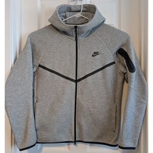 Nike Tech Fleece Full Zip Hoodie Mens L Heather Grey Black CU4489-063 VERY NICE